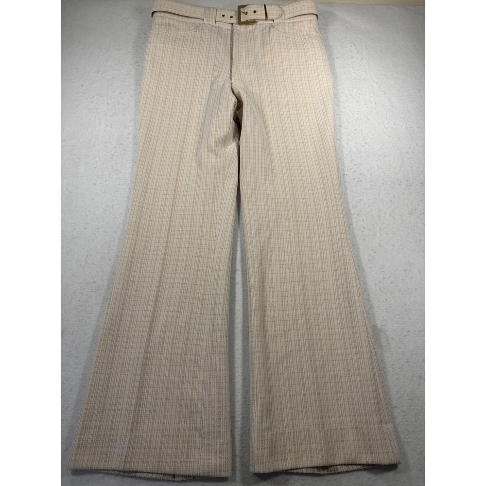 Vintage Jacques Dupre Wide Leg Pants Womens 36x31.5 Beige Belted Made In Canada